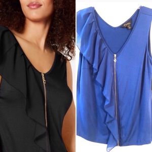 Ruffle Sleeveless Blouse Blue